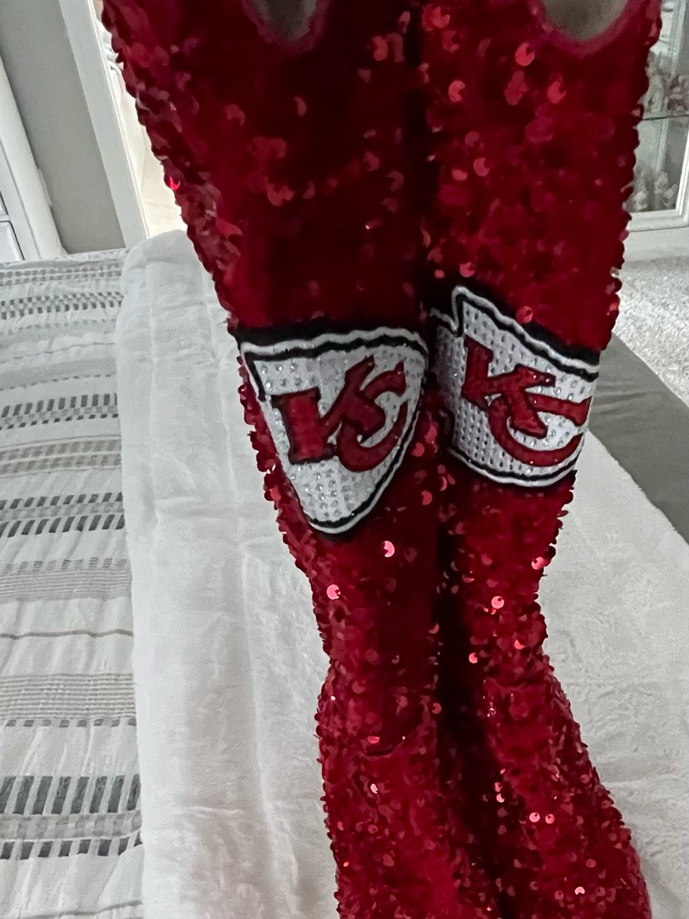 NFL Kansas City Chiefs- Red Sequin Heeled Boots — Women's Statement Boot